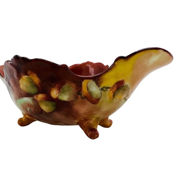 Vintage Footed Floral Scalloped Dish Candy Soap Trinkets Porcelain - Picture 7 of 12